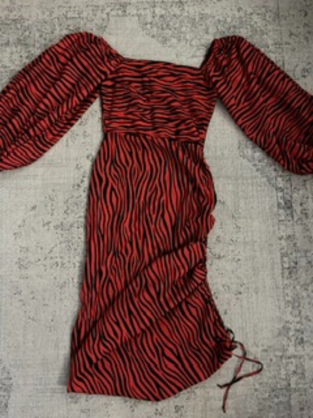 Grass-Fields Red Zebra Print Balloon Sleeves Maxi Dress Women's 10